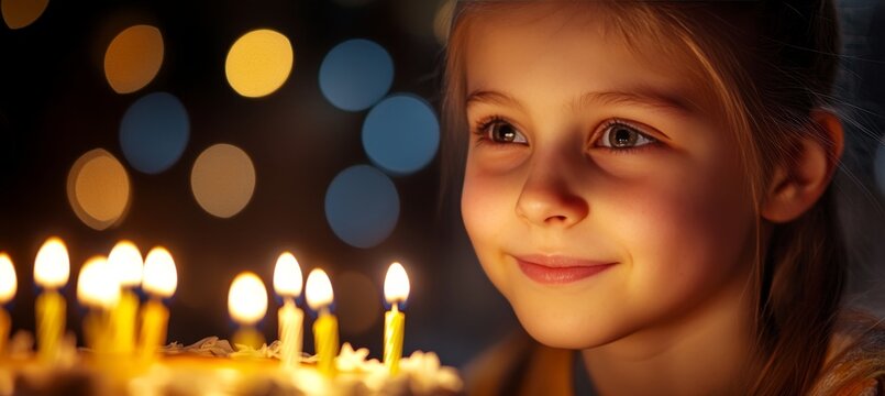 Little Wishful Dreamer Celebrating Birthday with Glowing Yellow Candles and Joyful Festive Scene