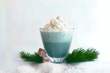 Blue drink with whipped cream on a white background.