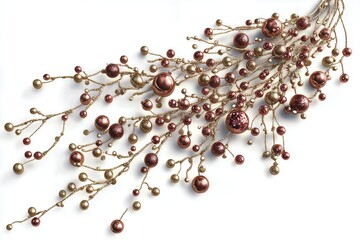 Decorative branch with gold and bronze ornaments on a white background.
