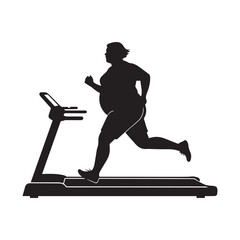 Silhouette of a Plus-Size Person Running Vigorously on an Electric Treadmill.