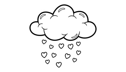 Cute hand drawn cloud with heart raindrops on white background