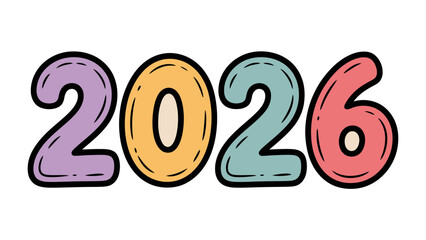Year 2026: The vibrant year 2026, rendered with playful illustration, evokes a sense of anticipation and the promise of new beginnings. Each digit bursts with unique colors.
