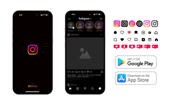 Instagram 2026 mockup black interface. Instagram new update template. New Instagram social media features design