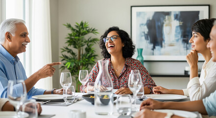 Diverse Family Enjoying Happy Dinner Party at Modern Home
