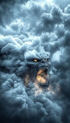 A Terrifying Storm Beast Emerges from the Cloudscape, Unleashing Primal Fury and Dark Power
