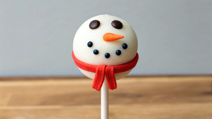 Snowman cake pop with white chocolate coating and red scarf is festive christmas dessert perfect for winter celebrations and joyful gatherings