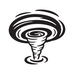 Stylized Black and White Tornado or Whirlwind Icon Showing a Powerful Rotating Funnel.