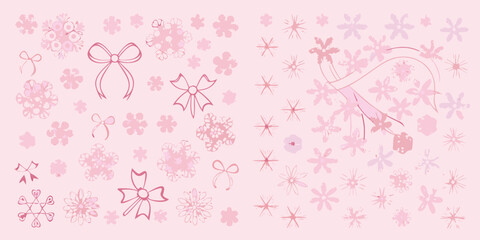 Delicate pink floral and bow pattern background for festive designs