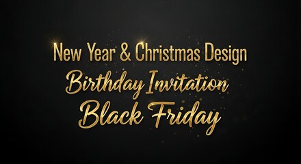 Obraz premium Elegant text proclaims New Year & Christmas Design, Birthday Invitation, and Black Friday with golden sparkle.