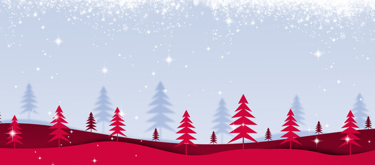 christmas red winter hills and trees illustration