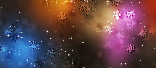 colorful winter snow and lights banner