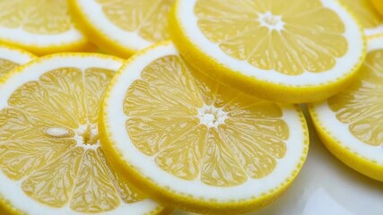 Zesty Citrus Slices: Close-up of vibrant yellow lemon slices, radiating freshness, ready to invigorate and add zest to any culinary creation.