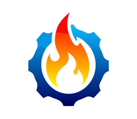 Fire and Gear vector icon logotype design template.