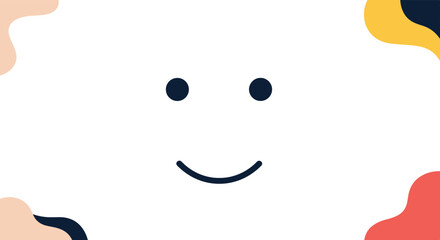 Simple and happy smiling face illustration with colorful abstract shapes in the background.