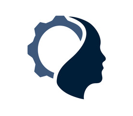 Vector of man and gear logo, logotype design template.