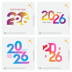 Festive, colorful vector collection of 2026 New Year designs featuring fireworks and geometric typography, optimized for social media posts and square greeting cards.