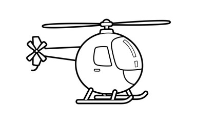Black and white helicopter drawing on a white background for kids coloring pages