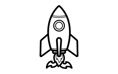 Simple linear rocket icon with flames for innovative launch concepts