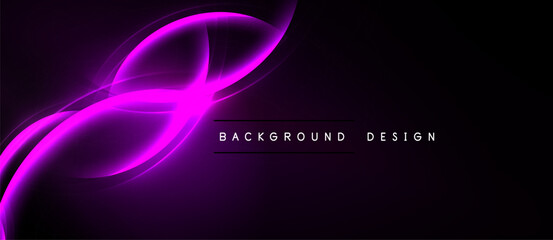 Abstract pink neon light curves over dark background. Modern design element, suitable for digital projects. Simple, elegant.
