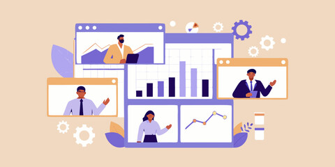 Online business meeting with charts and graphs presentation