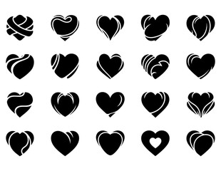 Collection of Black and White Heart Icons A Variety of Love Symbol Vector Designs Set