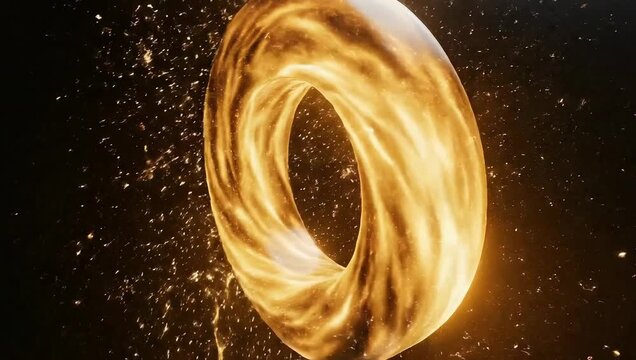 Abstract Golden Ring Nebula Swirls Through Starry Cosmic Background With Fiery Light Effects