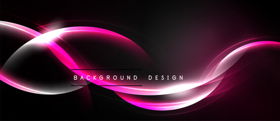 Abstract pink waves over black background. Modern design element, smooth curves, dynamic composition. Bright illumination creates visual impact.