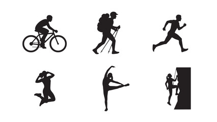 Naklejka premium Collection of six diverse athletic activity silhouettes isolated on white background