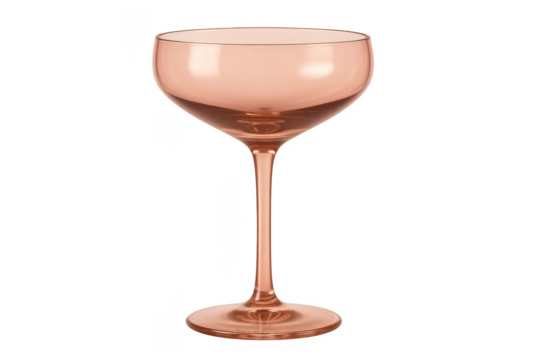 Empty rose gold coupe glass on transparent background
