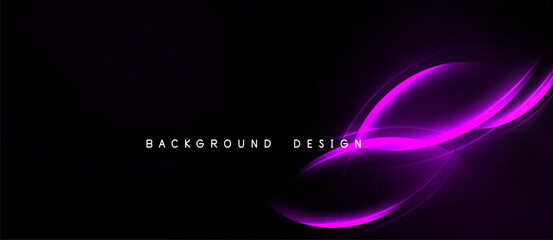 Dark backdrop features vibrant purple curves. Elegant design suggests motion, energy, modern aesthetic. Minimalist presentation focuses attention.