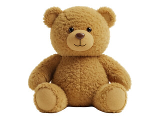 Adorable brown teddy bear sitting isolated PNG, fluffy stuffed animal toy for kids and decoration on transparent background