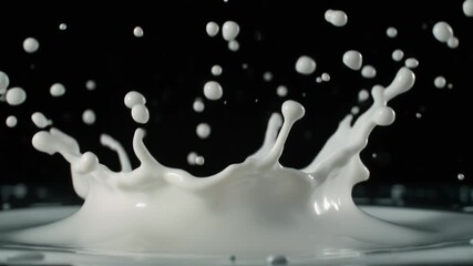 Close-up of a white milk crown splash against a black background. - Powered by Adobe