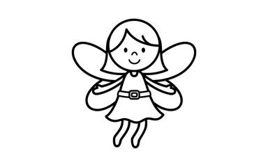 Naklejka premium Charming cartoon fairy with wings in minimalist black and white style