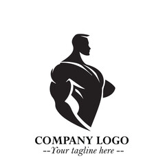 Man With Muscle Logo Symbol in Black on White Background for Strong Bold Fitness Branding Design Art