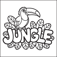 Naklejka premium Cute adorable toucan coloring page for kids, tropical bird black line art vector illustration doodle