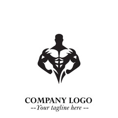 Man With Muscle Logo Symbol in Black on White Background for Strong Bold Fitness Branding Design Art
