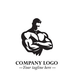 Man With Muscle Logo Symbol in Black on White Background for Strong Bold Fitness Branding Design Art