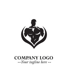 Man With Muscle Logo Symbol in Black on White Background for Strong Bold Fitness Branding Design Art