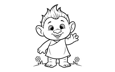 Naklejka premium Cute troll character in black and white outline for kids coloring activity