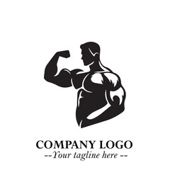 Man With Muscle Logo Symbol in Black on White Background for Strong Bold Fitness Branding Design Art