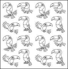 Naklejka premium Cute adorable toucan coloring page for kids, tropical bird black line art vector illustration doodle