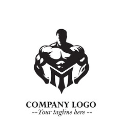 Man With Muscle Logo Symbol in Black on White Background for Strong Bold Fitness Branding Design Art