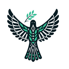 Abstract Dove with Olive Branch Vector Icon