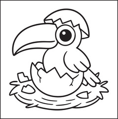 Naklejka premium Cute adorable toucan coloring page for kids, tropical bird black line art vector illustration doodle