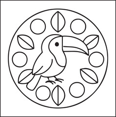 Naklejka premium Cute adorable toucan coloring page for kids, tropical bird black line art vector illustration doodle