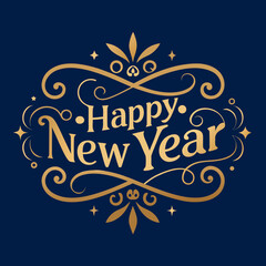 Beautiful New Year Lettering Vintage Style Solid Blue Vector