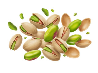 Pile of pistachios PNG isolated on transparent background, shelled and unshelled nuts for healthy snack and gourmet food