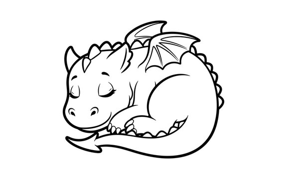 Adorable sleeping dragon line art for coloring pages and kids' designs
