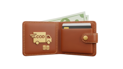 3D icon cash on delivery wallet, isolated on white background 