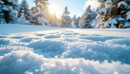 Naklejka premium Winter Snow Background with Snowy Scenery — Fresh Holiday Snow Landscape Photography
